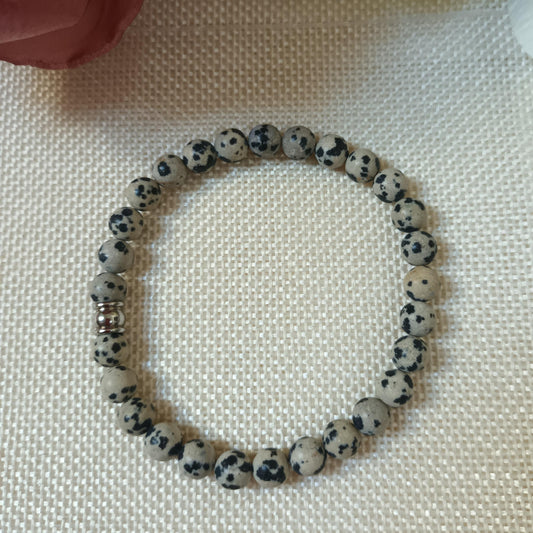 Bracelet jaspe dalmatien – perles 6 mm – élastique