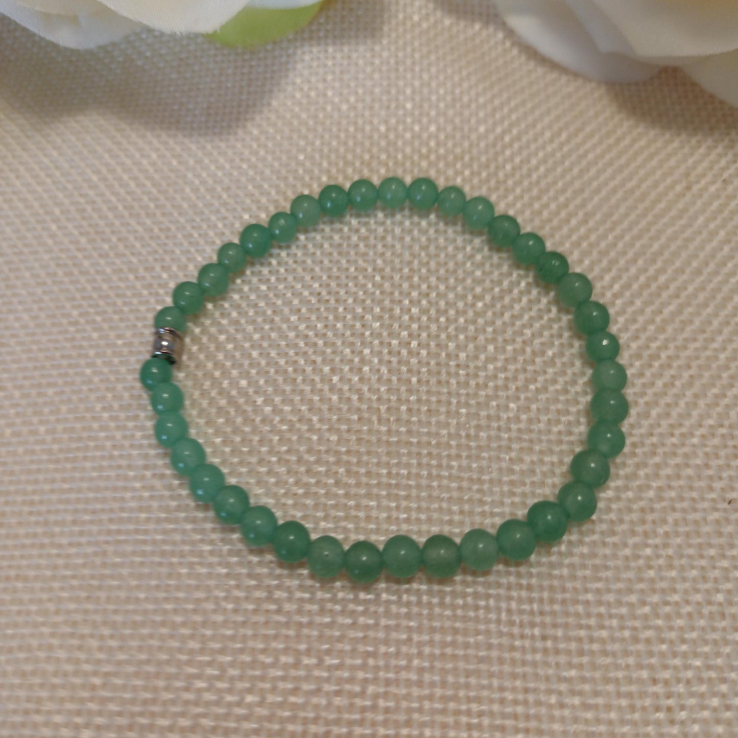 Bracelet aventurine verte 4 mm - perle acier inox – élastique 16 cm