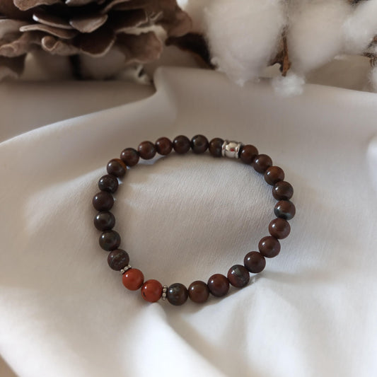 Bracelet œil de fer et jaspe rouge – perles 6 mm – élastique