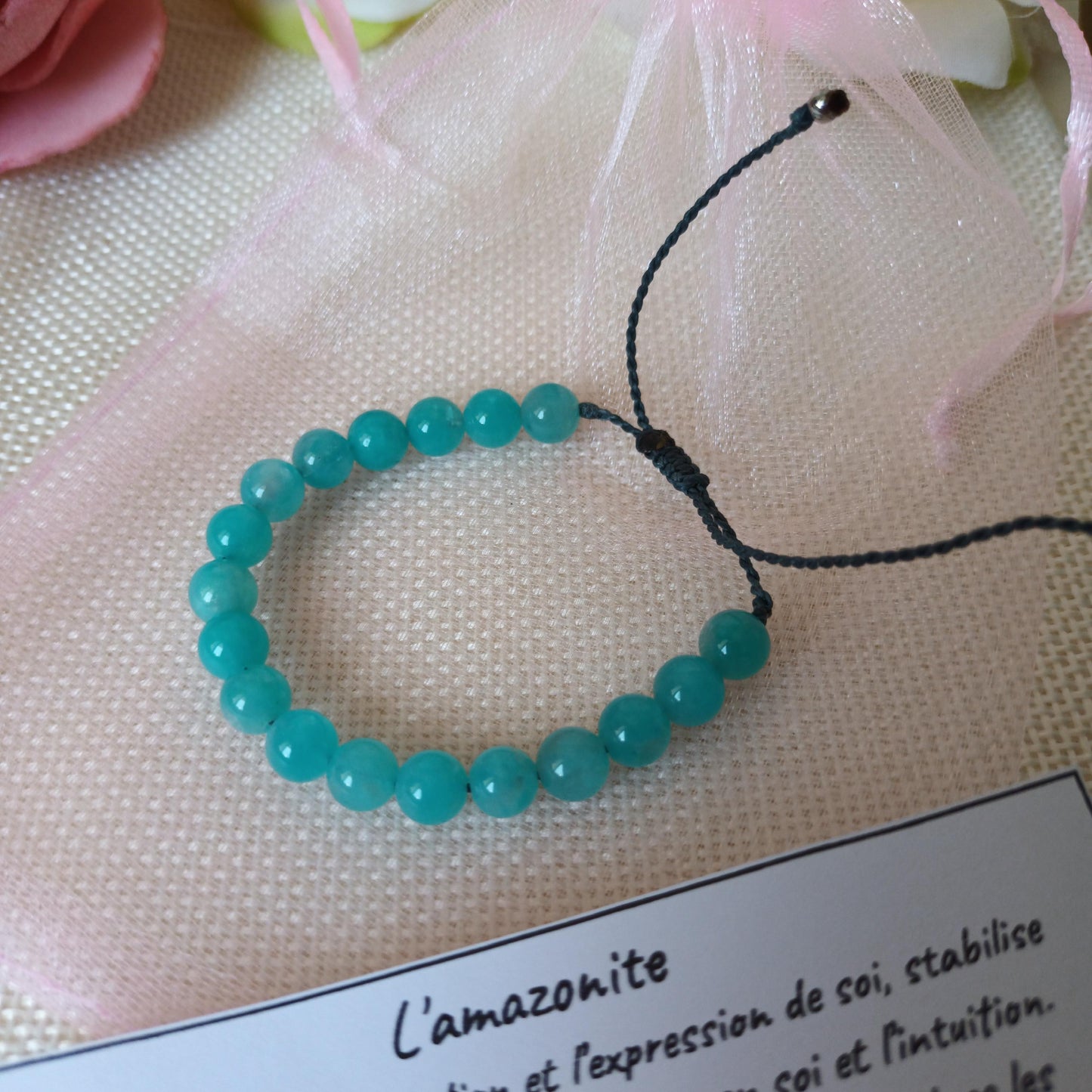 Bracelet amazonite 6 mm - réglable - enfant