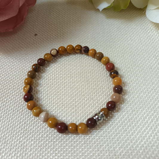 Bracelet jaspe mokaite 6 mm- perle acier inox – élastique