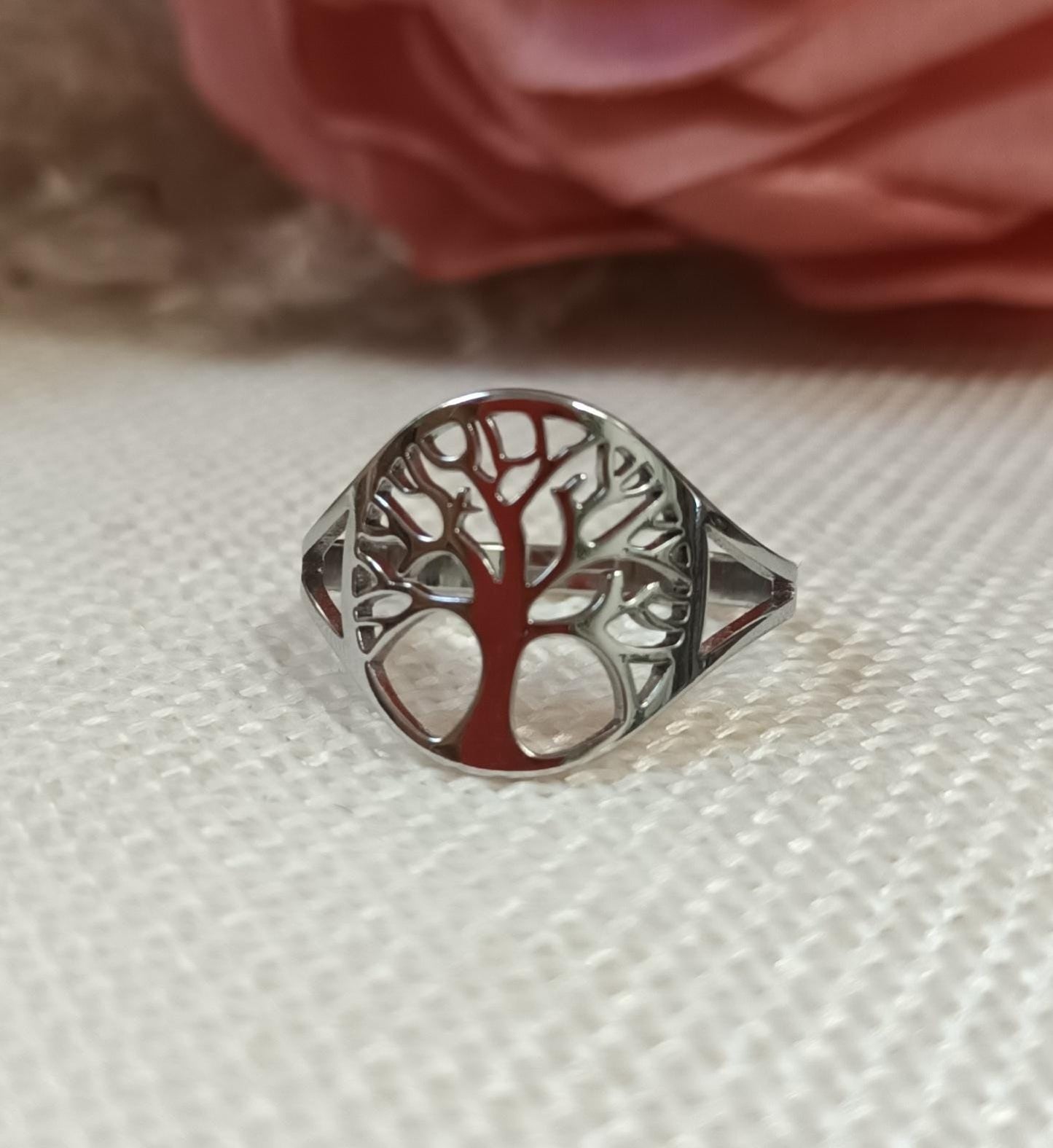 Bague arbre de vie réglable – acier inoxydable argenté