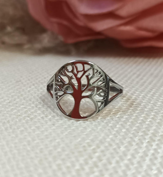 Bague arbre de vie réglable – acier inoxydable argenté