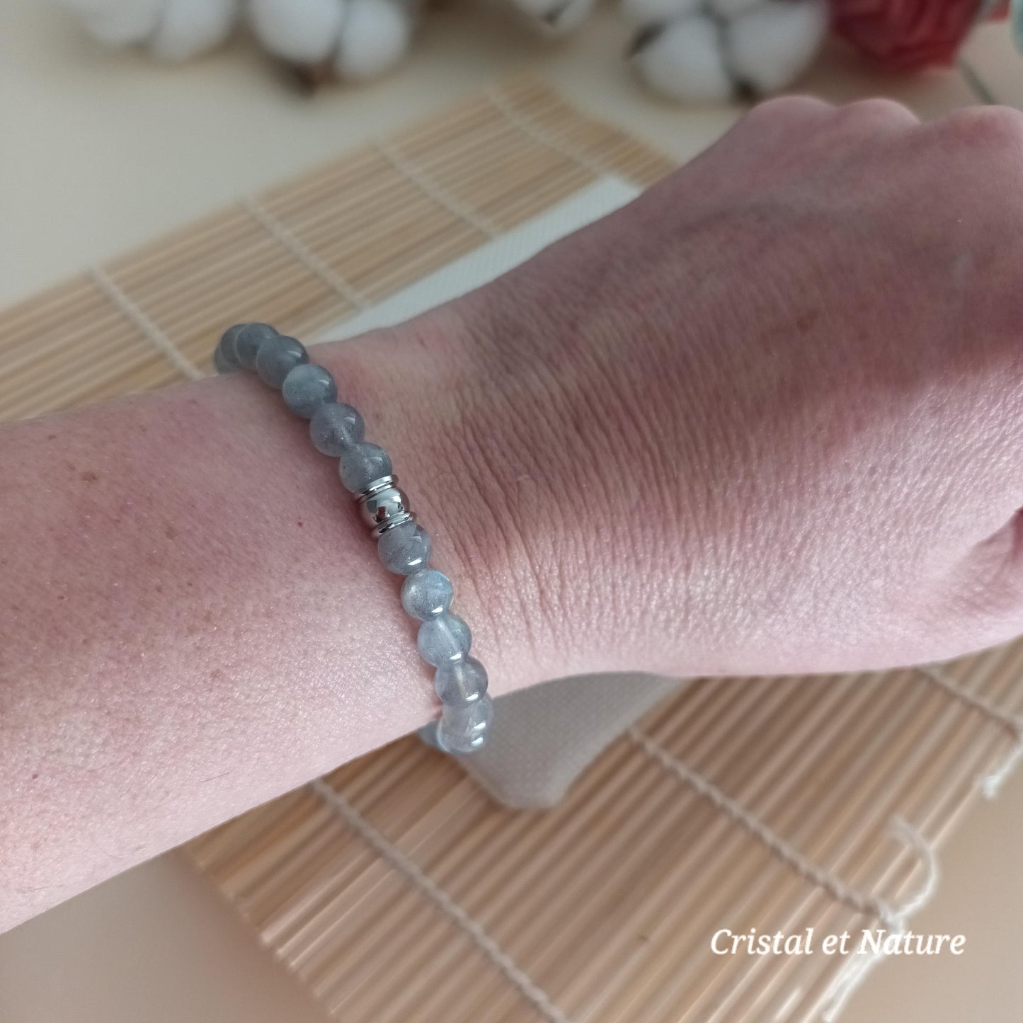 Bracelet labradorite perles 6 mm – élastique