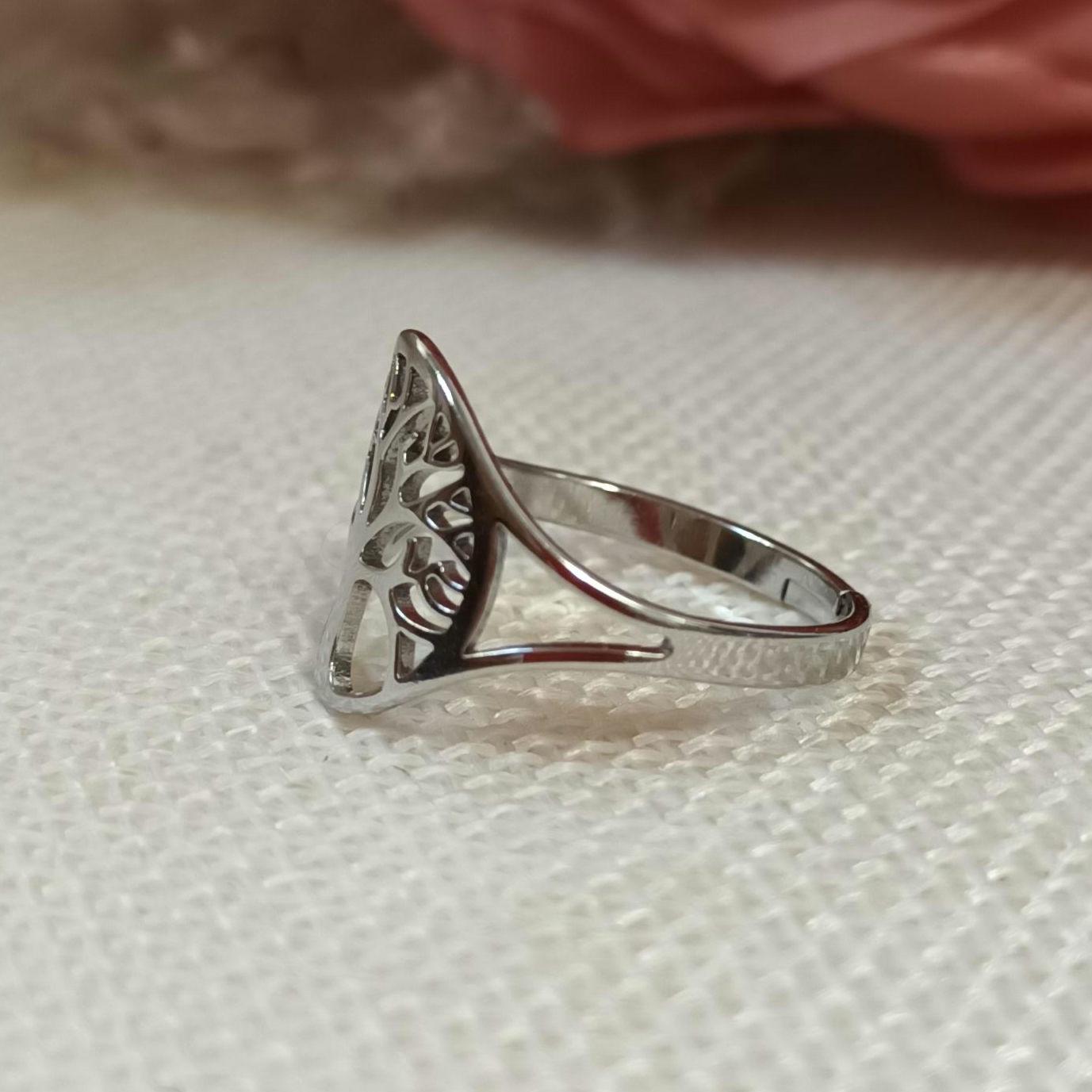 Bague arbre de vie réglable – acier inoxydable argenté