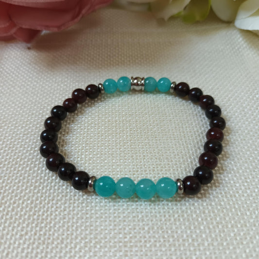 Bracelet bois foncé 6mm - amazonite du Pérou - perles acier inox - élastique