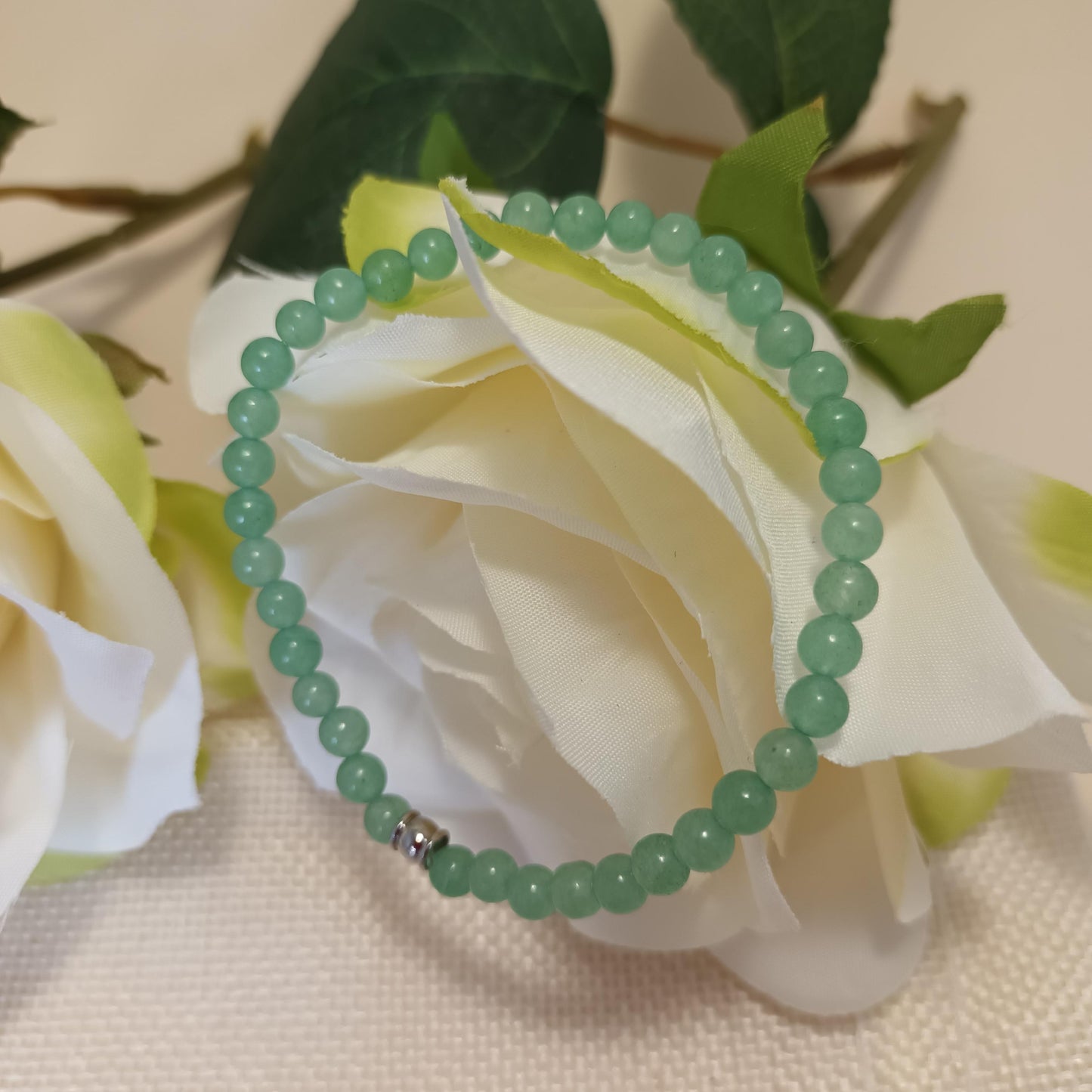 Bracelet aventurine verte 4 mm - perle acier inox – élastique 16 cm