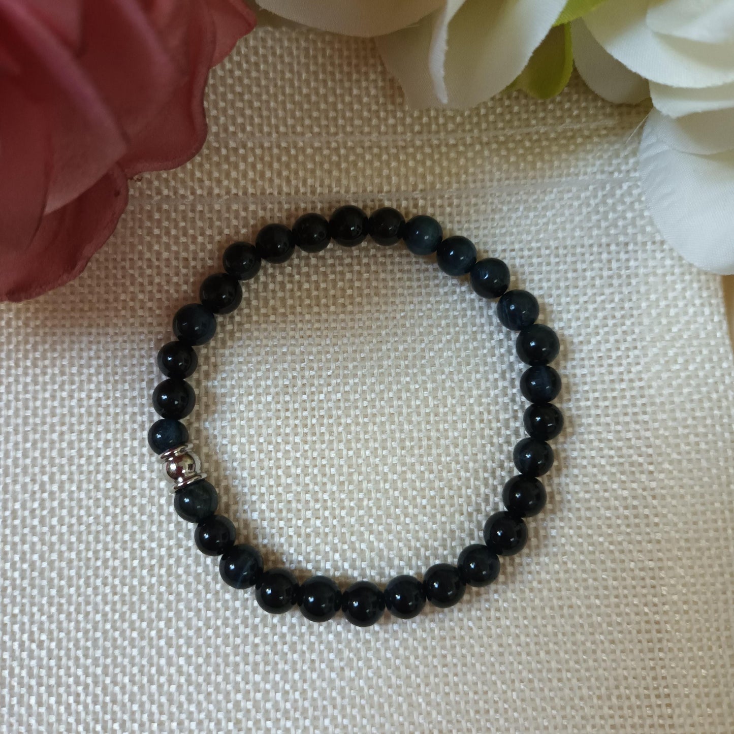 Bracelet œil de faucon 6 mm – perle acier inox – élastique