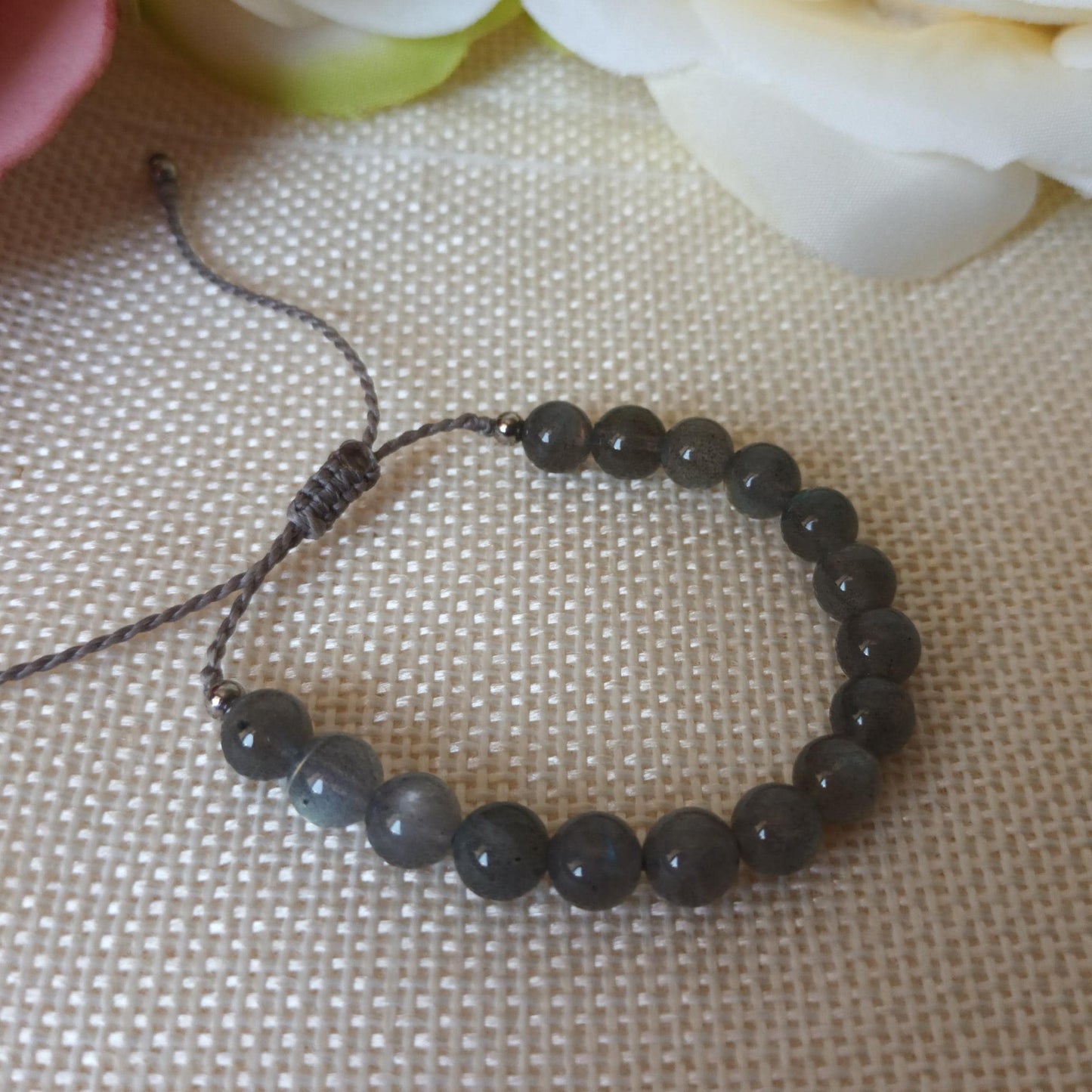 Bracelet enfant labradorite perles 6 mm - acier inox - réglable - enfant