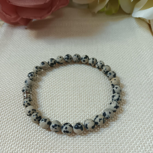 Bracelet jaspe dalmatien – perles 6 mm – élastique
