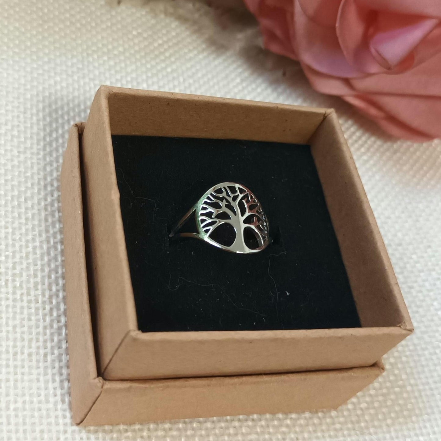 Bague arbre de vie réglable – acier inoxydable argenté