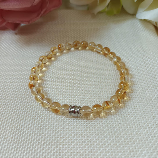 Bracelet citrine 6 mm - perle acier inox – élastique