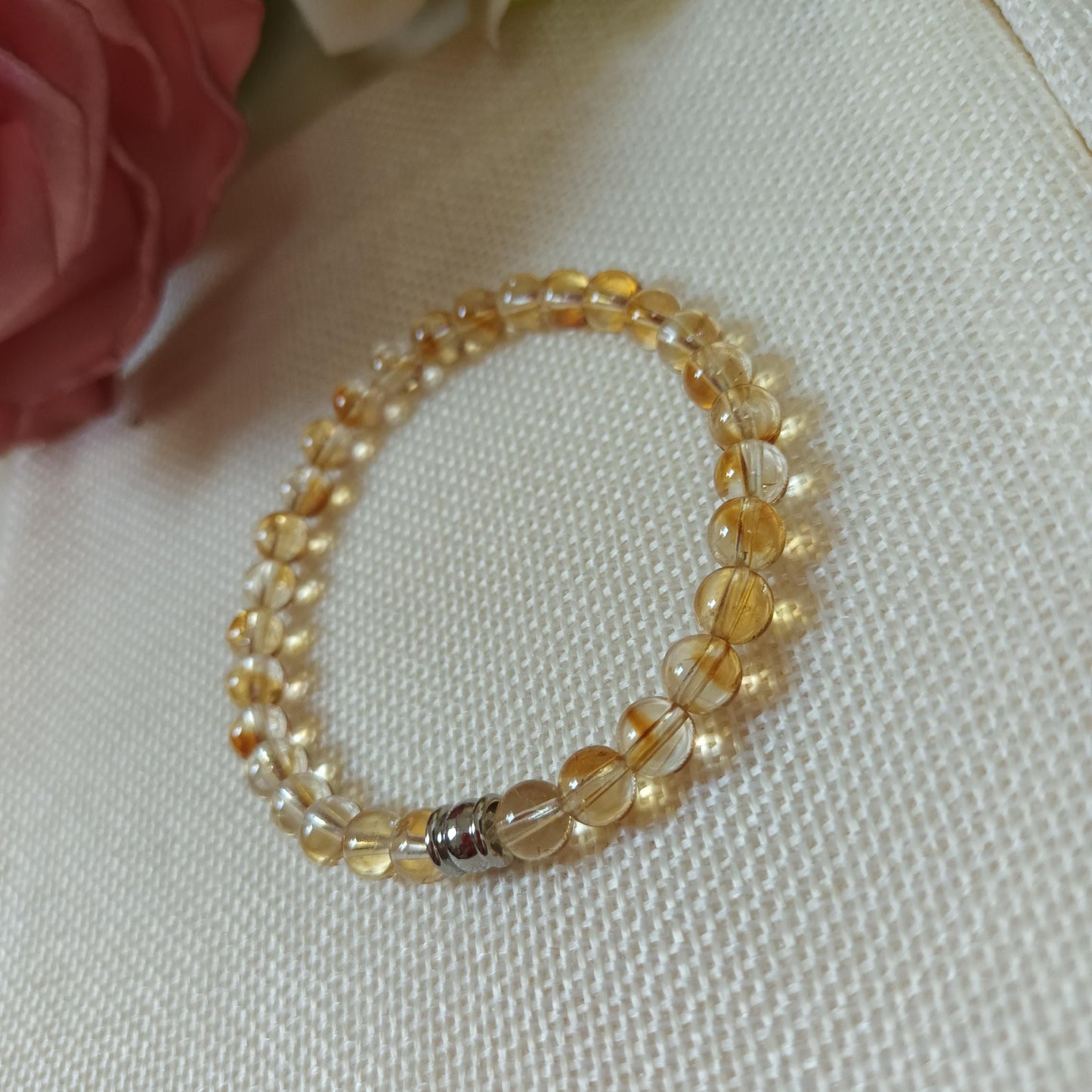 Bracelet citrine 6 mm - perle acier inox – élastique