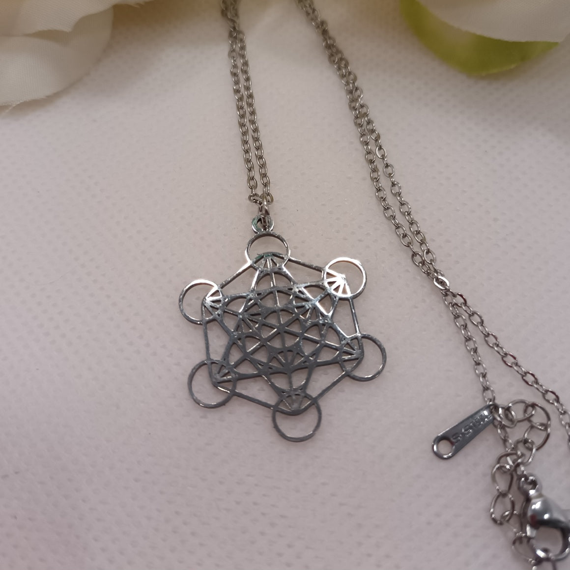 Pendentif Cube de Métatron argent - acier inoxydable - 3 cm