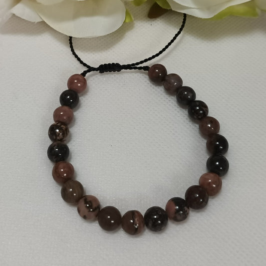 Bracelet rhodonite 8 mm - réglable