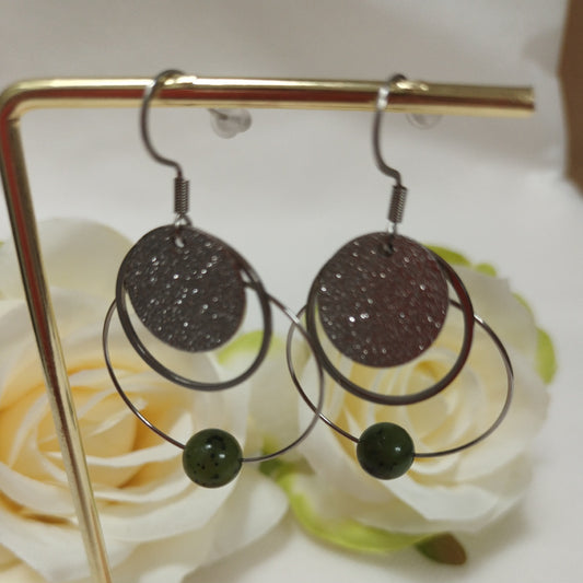 Boucles d’oreilles jade néphrite - acier inoxydable - 5,4 × 3 cm