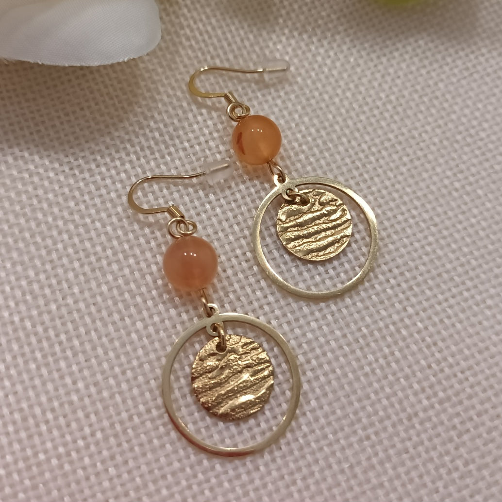 Boucles d’oreilles cornaline - acier inoxydable couleur or - 5 × 2 cm