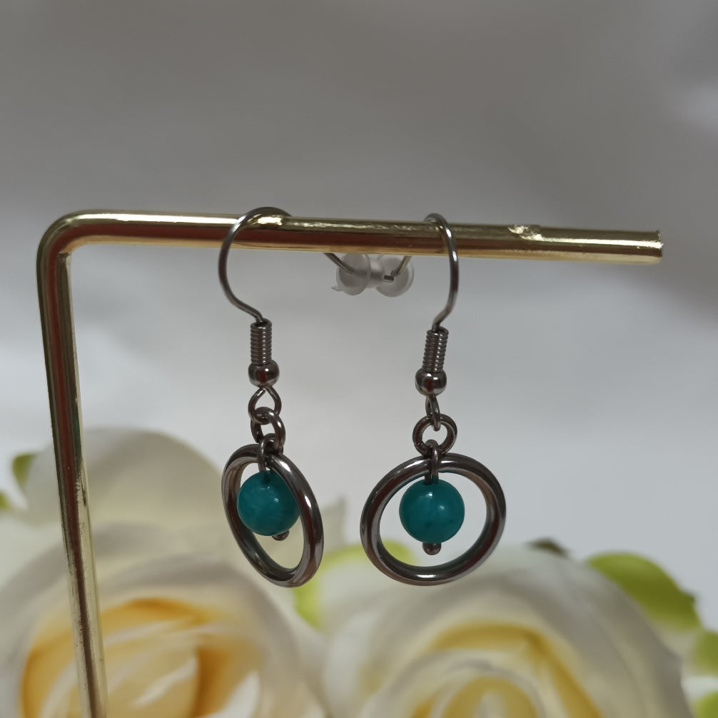 Boucles d’oreilles amazonite du Pérou - acier inoxydable - 3,8 × 1,5 cm