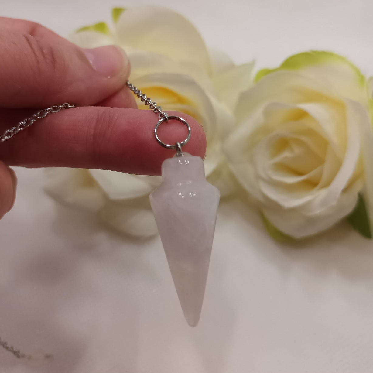 Pendule divinatoire goutte quartz rose - radiesthésie - pierre naturelle