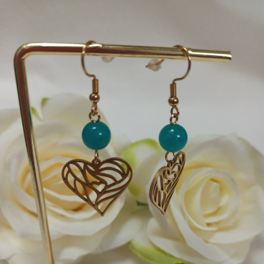 Boucles d’oreilles amazonite du Pérou - acier inoxydable - 5,5 × 2 cm
