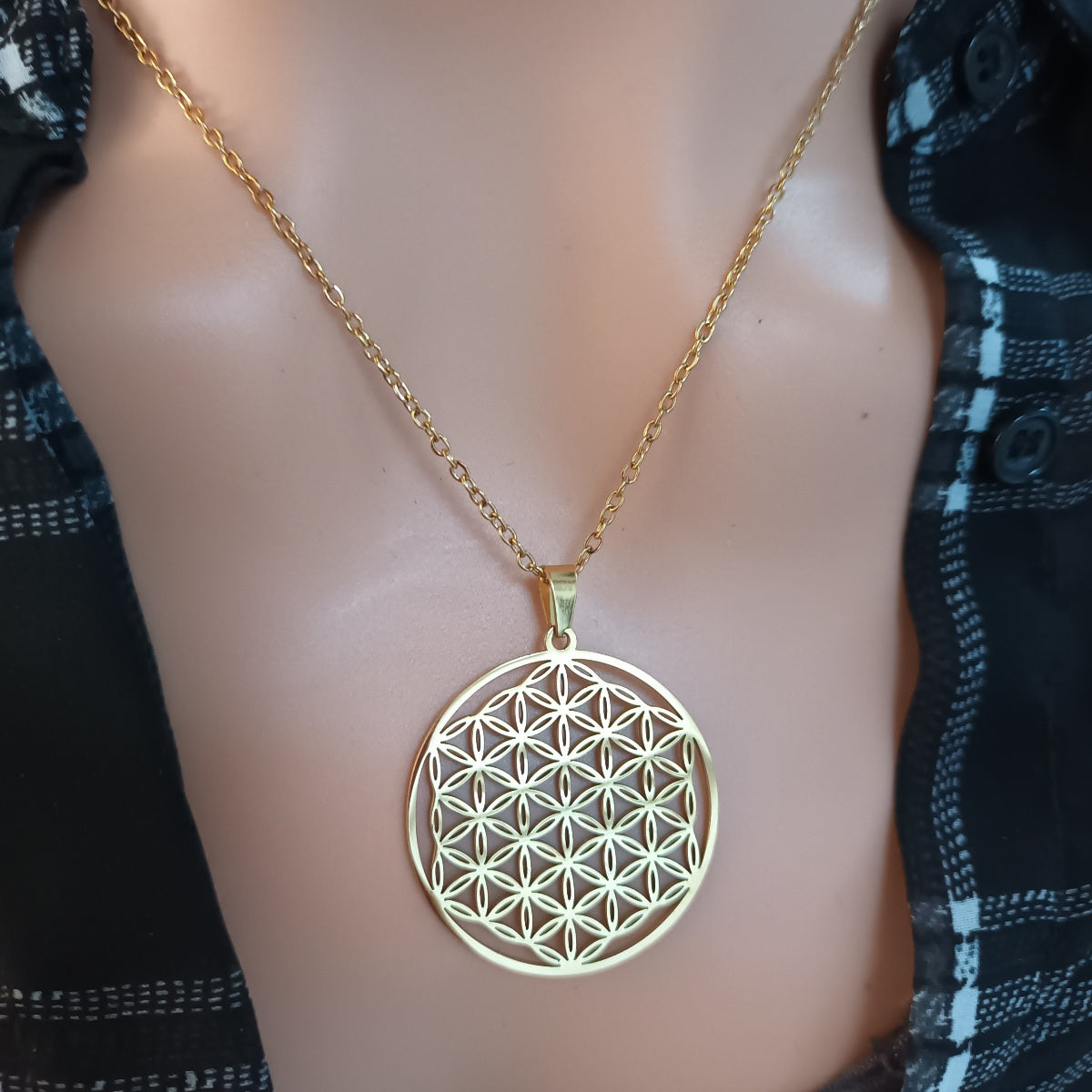 Pendentif Fleur de Vie or - acier inoxydable - 3 cm