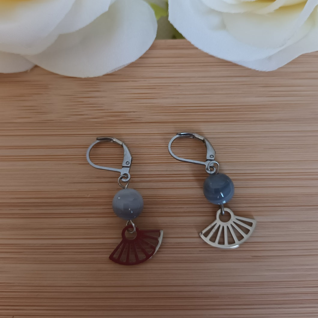 Boucles d’oreilles agate Botswana - acier inoxydable - 3,9 × 1,5 cm