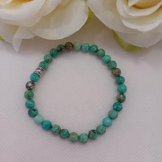 Bracelet turquoise du Pérou 6 mm - perle acier inox