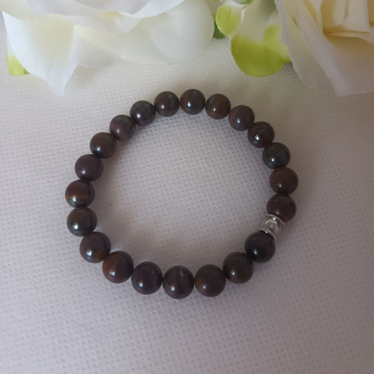Bracelet œil de fer 8 mm - perle acier inox - élastique 15,5 cm