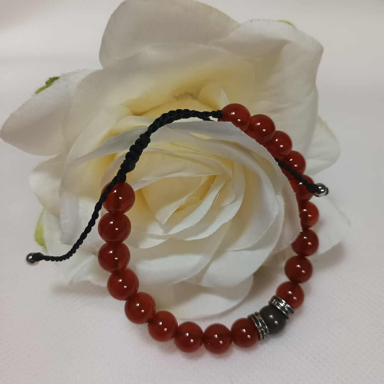 Bracelet cornaline & pyrite 8 mm - ajustable