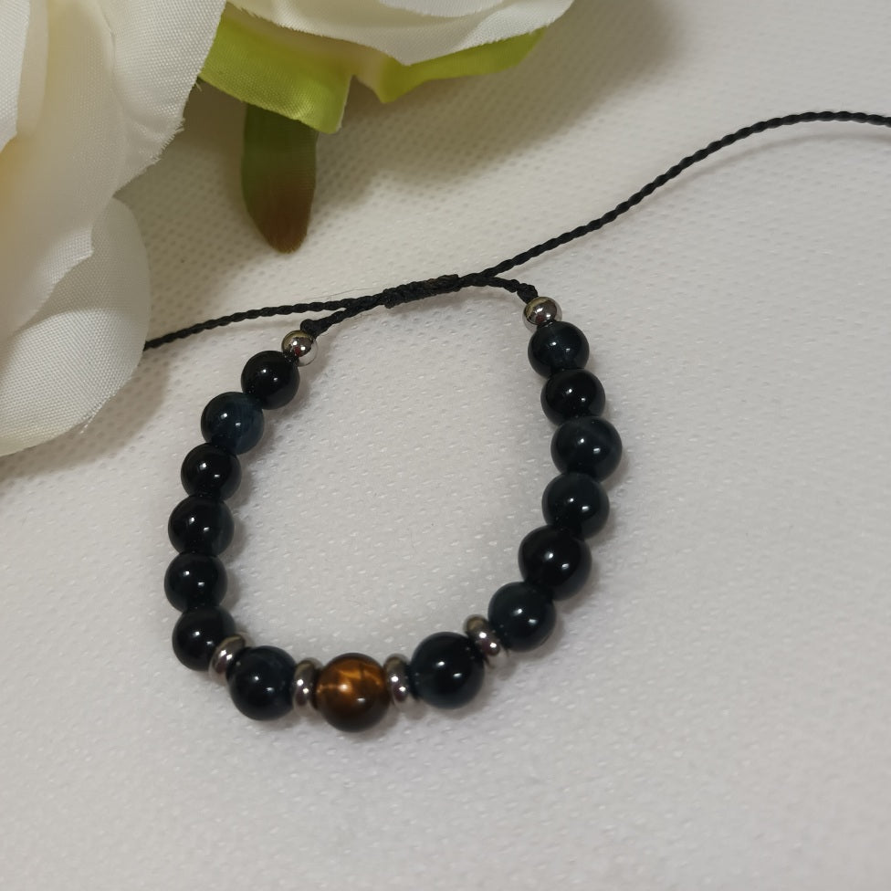 Bracelet œil de faucon & œil de tigre 6 mm - ajustable - enfant