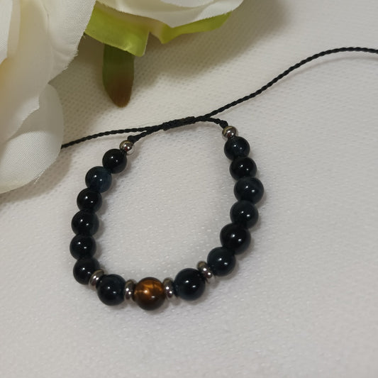 Bracelet œil de faucon & œil de tigre 6 mm - réglable - enfant