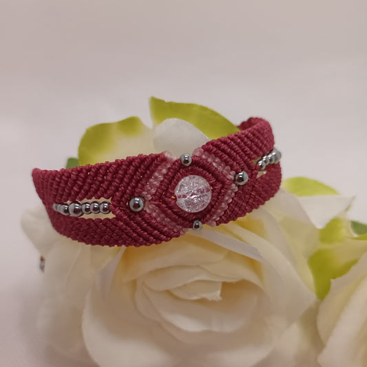 Bracelet cristal de roche - micro‑macramé - réglable