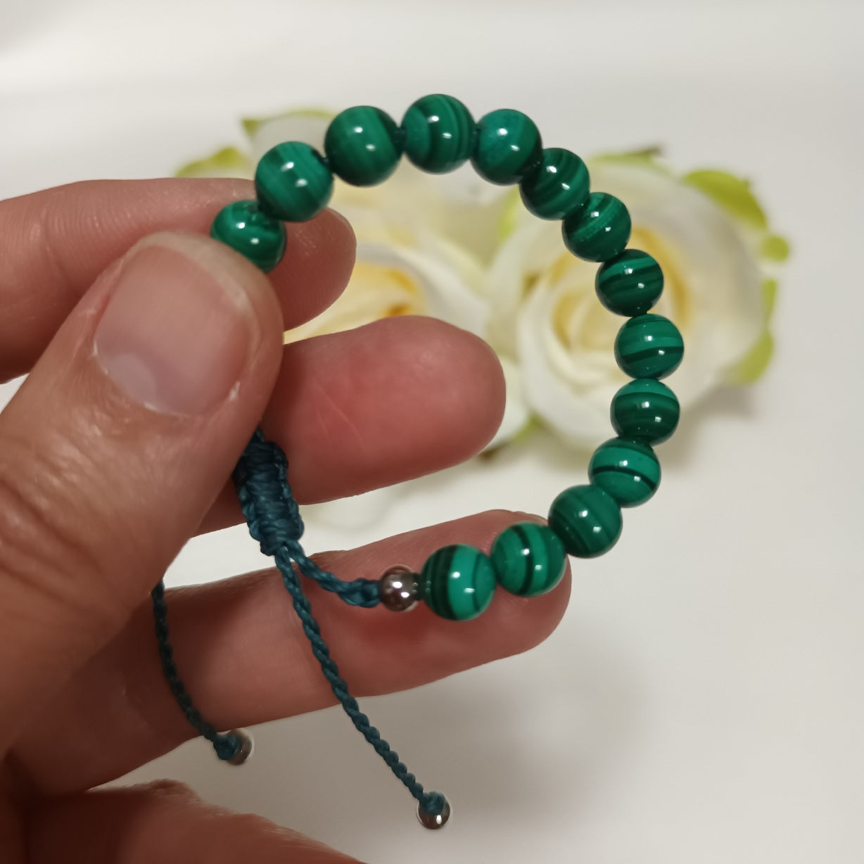 Bracelet malachite 6 mm - réglable - enfant