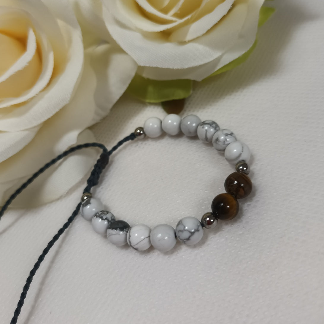 Bracelet howlite & œil de tigre 6 mm - réglable - enfant