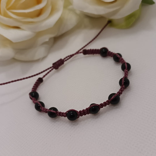 Bracelet obsidienne œil céleste 6 mm - micro‑macramé - réglable