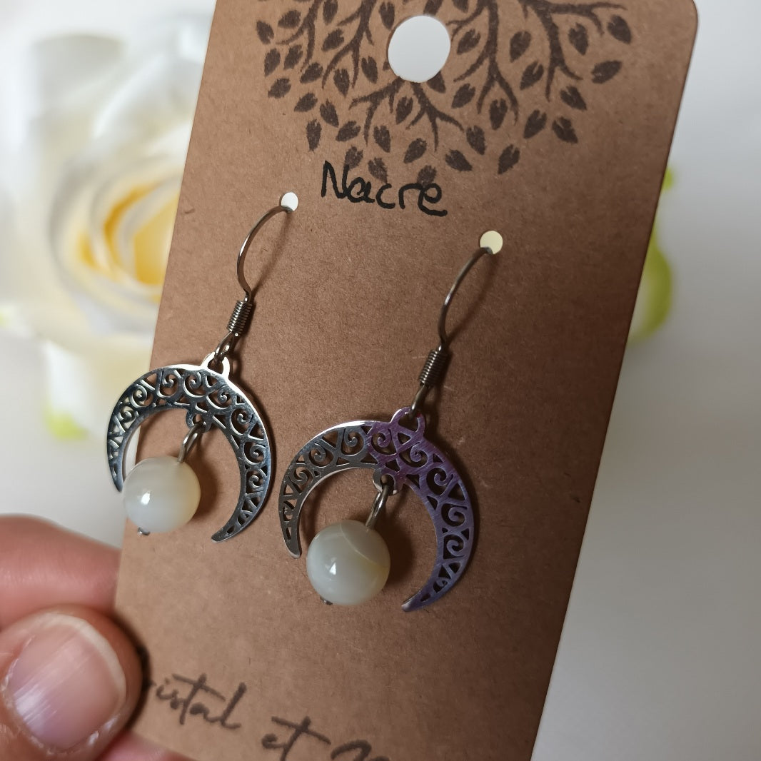 Boucles d’oreilles nacre - acier inoxydable - 3,8 × 2 cm