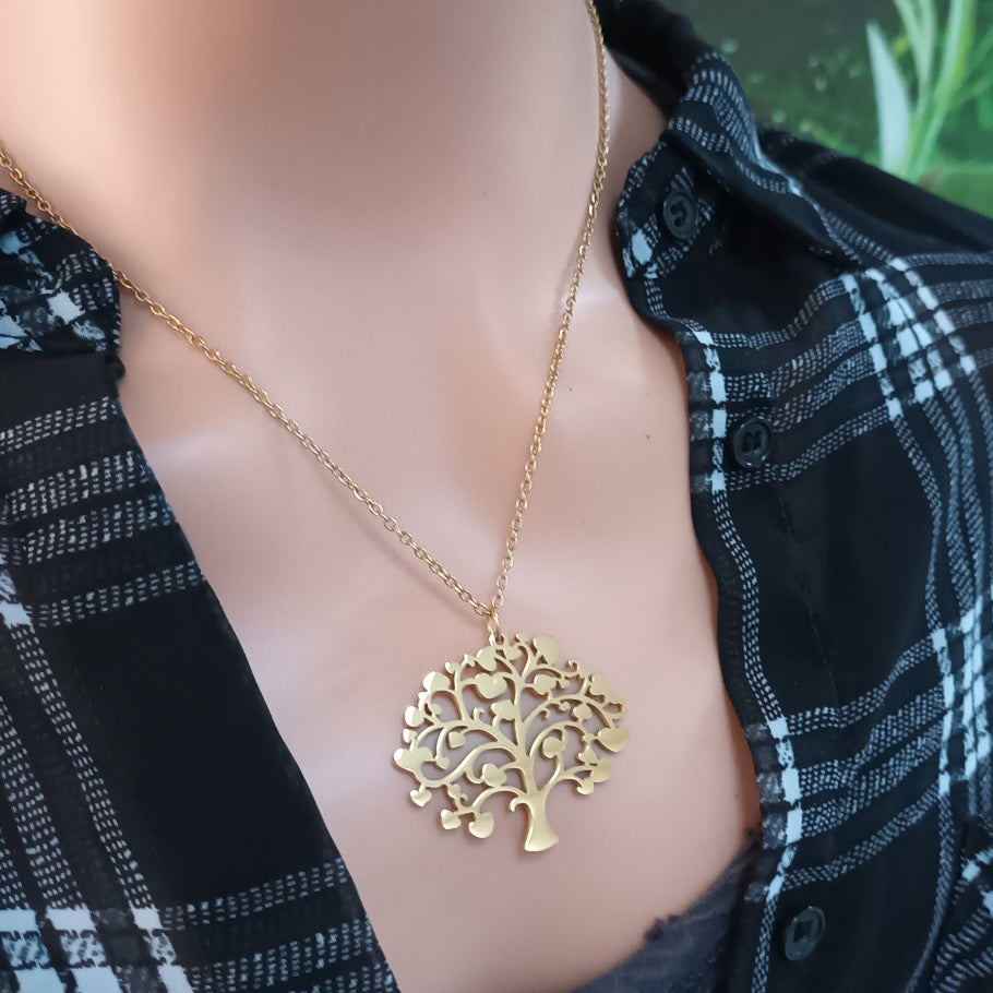 Pendentif Arbre de Vie or - acier inoxydable - 3 × 3,5 cm