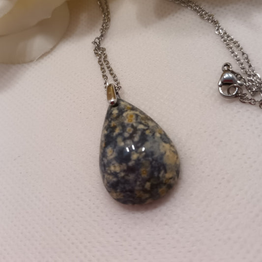 Pendentif agate océan 3 × 1,9 cm - chaîne acier inox argent