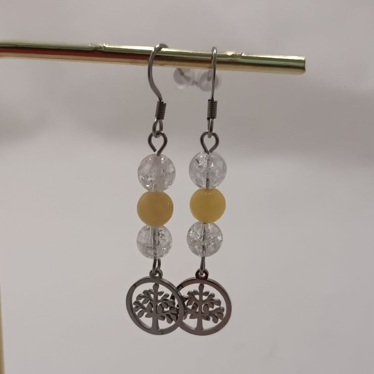Boucles d’oreilles cristal de roche & calcite orange - acier inoxydable - 5,3 × 1 cm