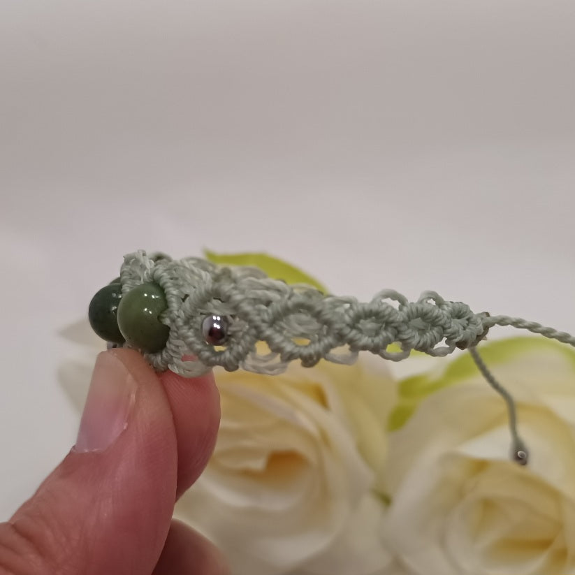 Bracelet jade néphrite 8 mm - micro‑macramé - réglable
