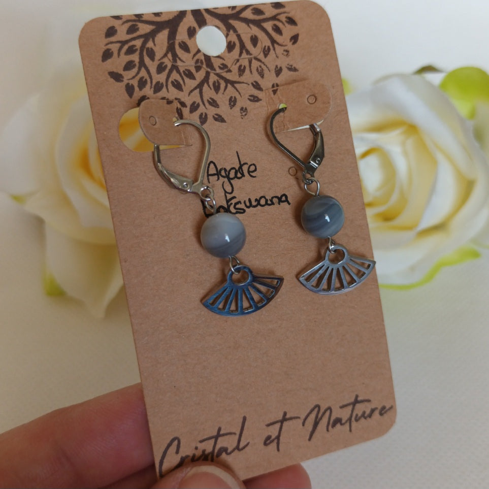 Boucles d’oreilles agate Botswana - acier inoxydable - 3,9 × 1,5 cm
