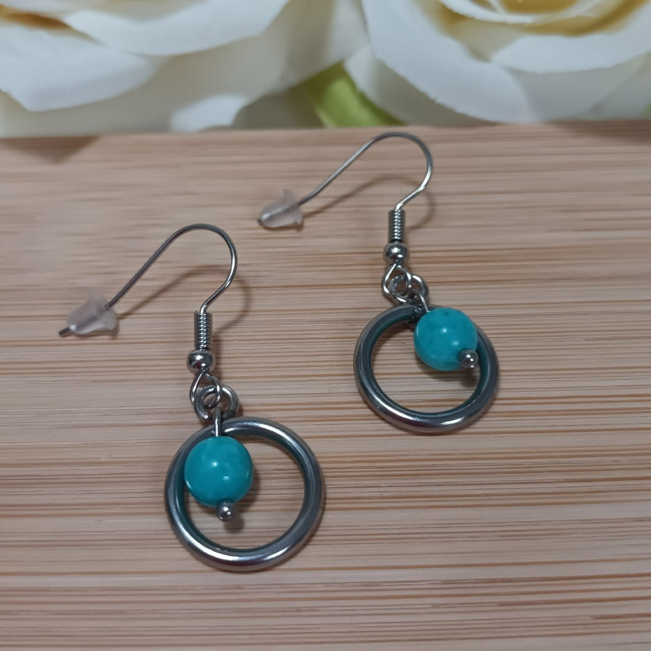 Boucles d’oreilles amazonite du Pérou - acier inoxydable - 3,8 × 1,5 cm