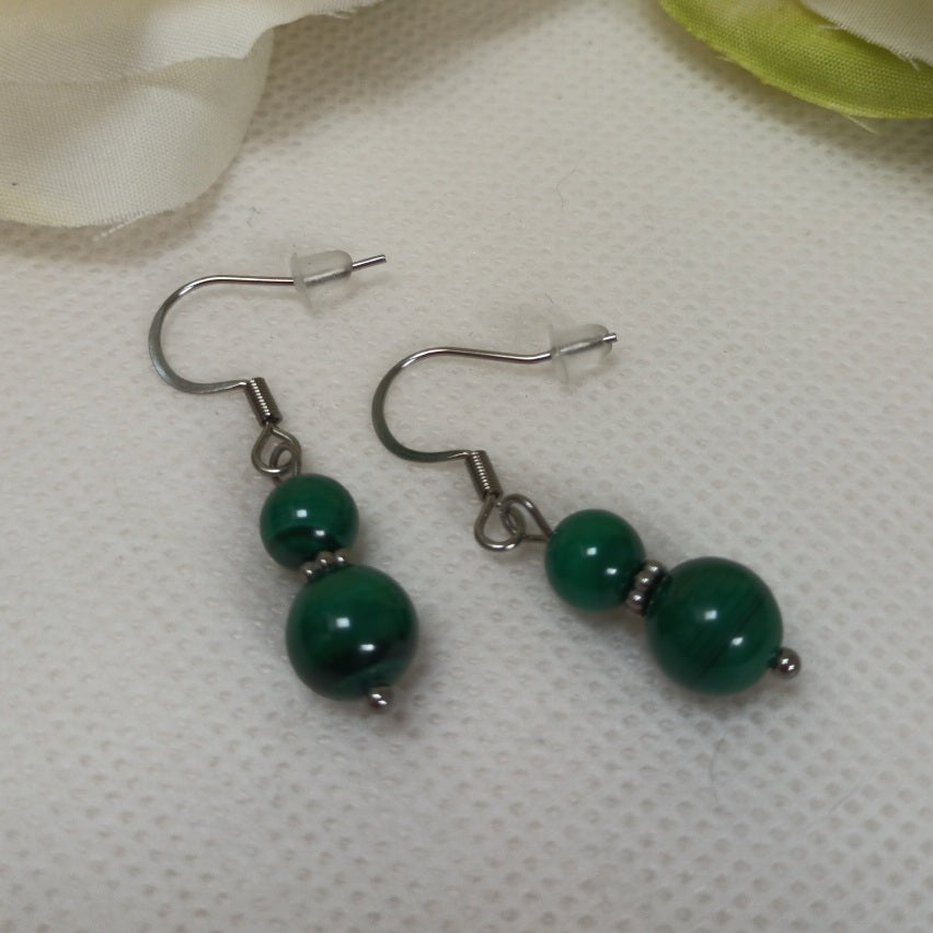 Boucles d’oreilles malachite - acier inoxydable - 4 × 0,8 cm
