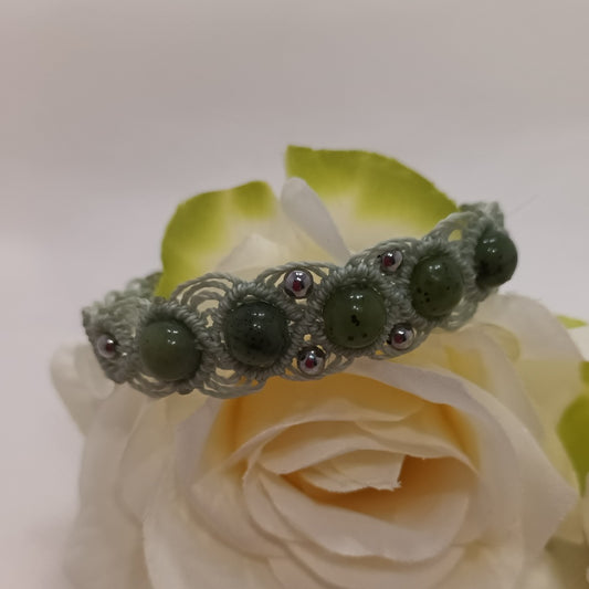 Bracelet jade néphrite 8 mm - micro‑macramé - réglable