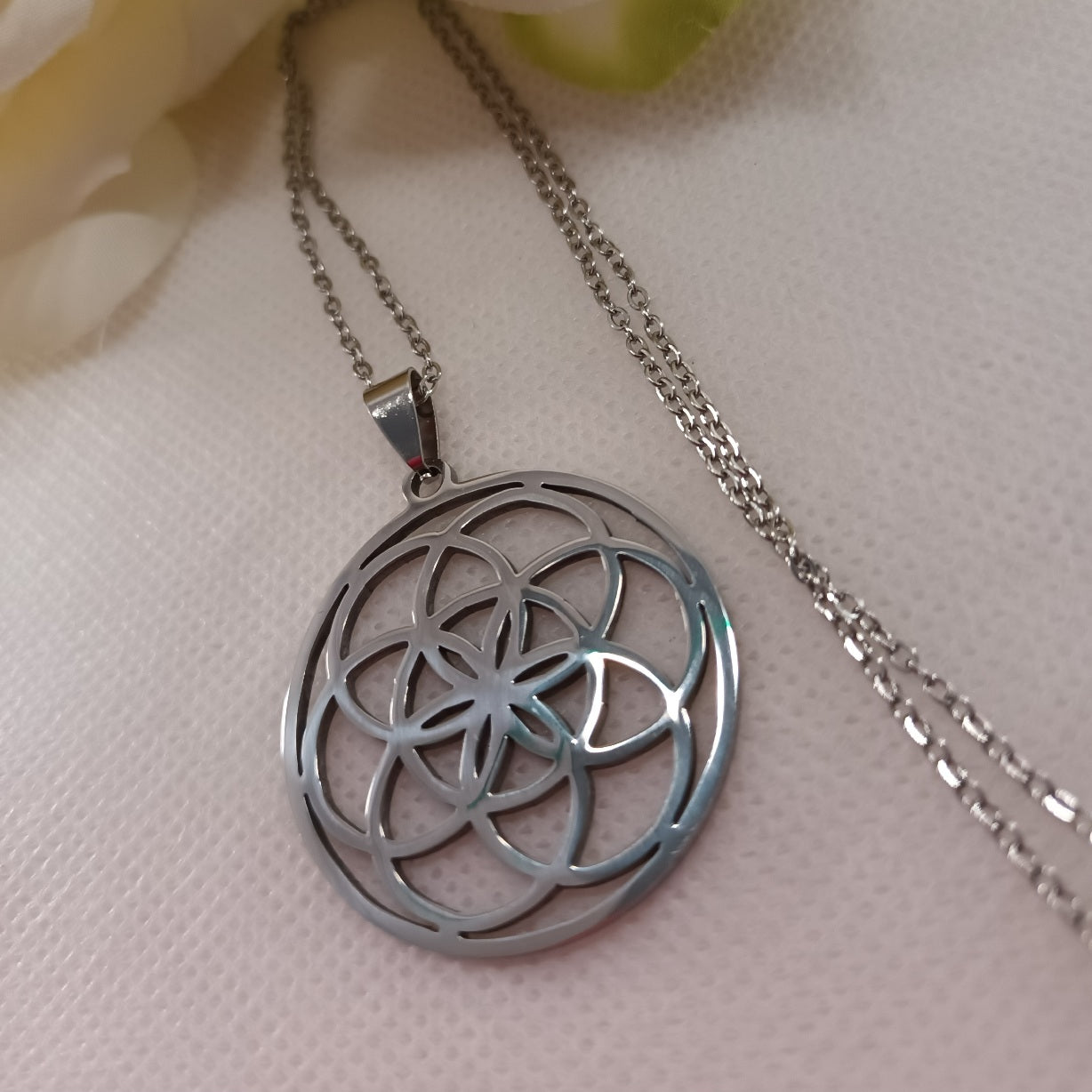 Pendentif Fleur de Vie argent - acier inoxydable - 3,5 cm
