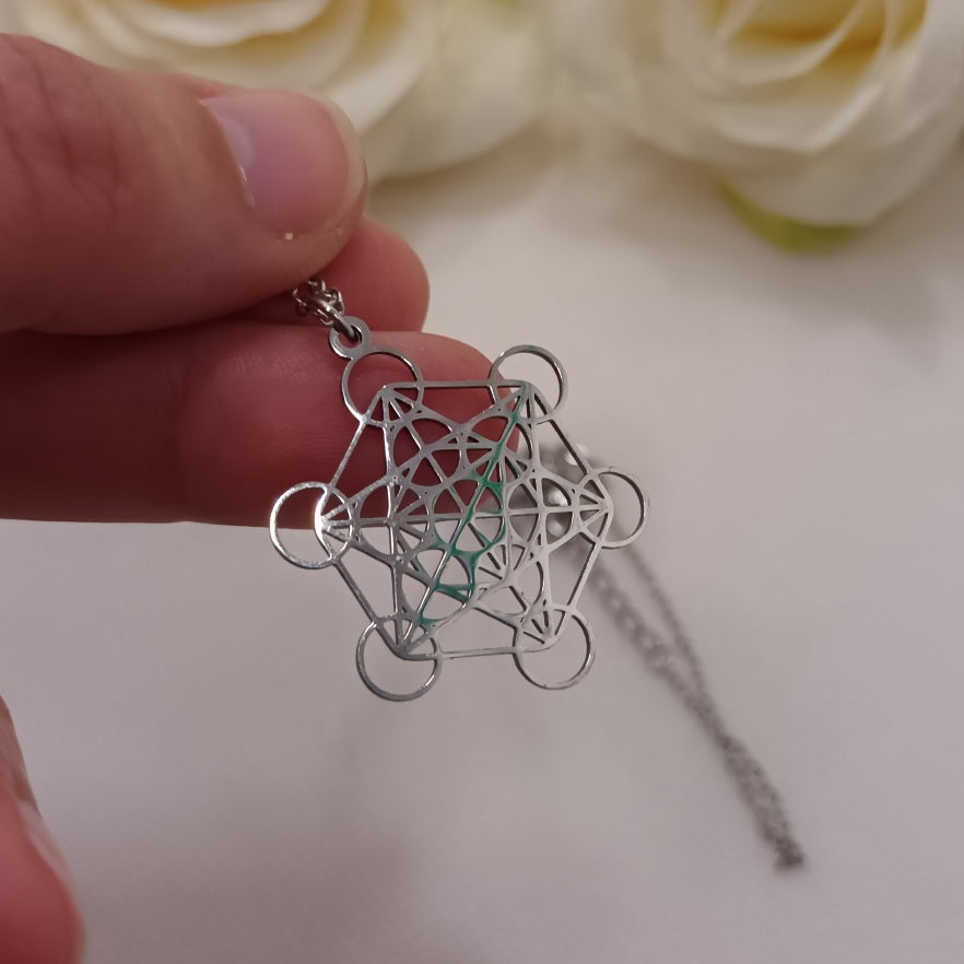 Pendentif Cube de Métatron argent - acier inoxydable - 3 cm