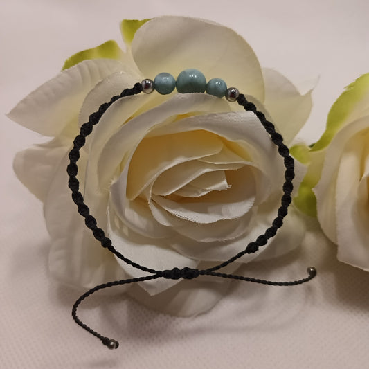 Bracelet larimar – perles 8 mm et 6 mm -  micro‑macramé – réglable