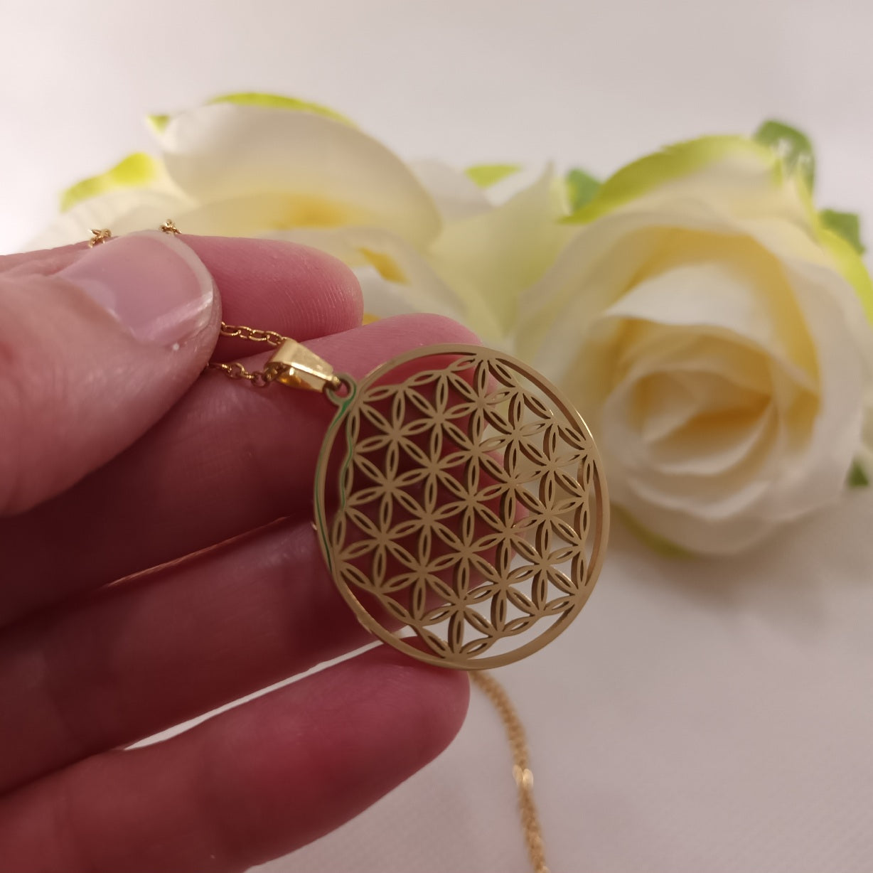 Pendentif Fleur de Vie or - acier inoxydable - 3 cm
