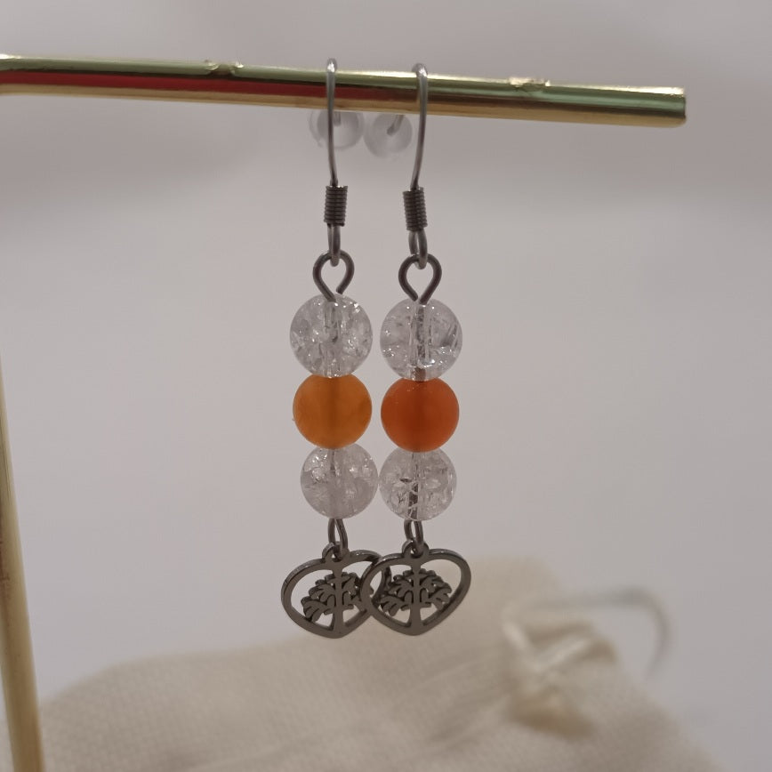 Boucles d’oreilles cristal de roche & agate de feu - acier inoxydable - 4,8 × 1 cm
