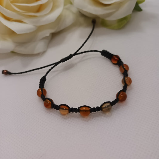 Bracelet cornaline 6 mm - micro‑macramé - réglable